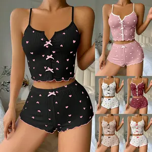 Women's Home Clothes, Love Camisole Shorts Beauty Backhole Strip Women's Pajamas Set
