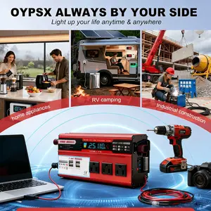 5000W Peak Car Inverter DC 12V to 110V AC, 3 AC Sockets, Dual USB, Solar Compatible, LED Voltage Display, Car Cigarette Lighter Adapter & Battery Clamps, Versatile for RV, Camping, Travel, Emergency Backup Power, Home & Outdoor Use