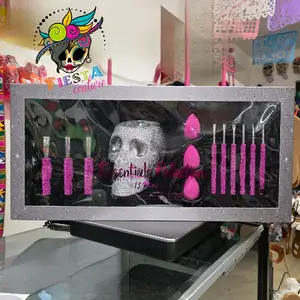 Silver Sugar Skull Essential Collection 13 Piece Makeup Tool Gift Set with Sparkling Handles Soft Bristles for Flawless Look