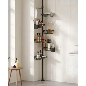 7-Tier Shower Caddy Organizer Tension Pole, Rustproof Corner Shelf for Bathroom