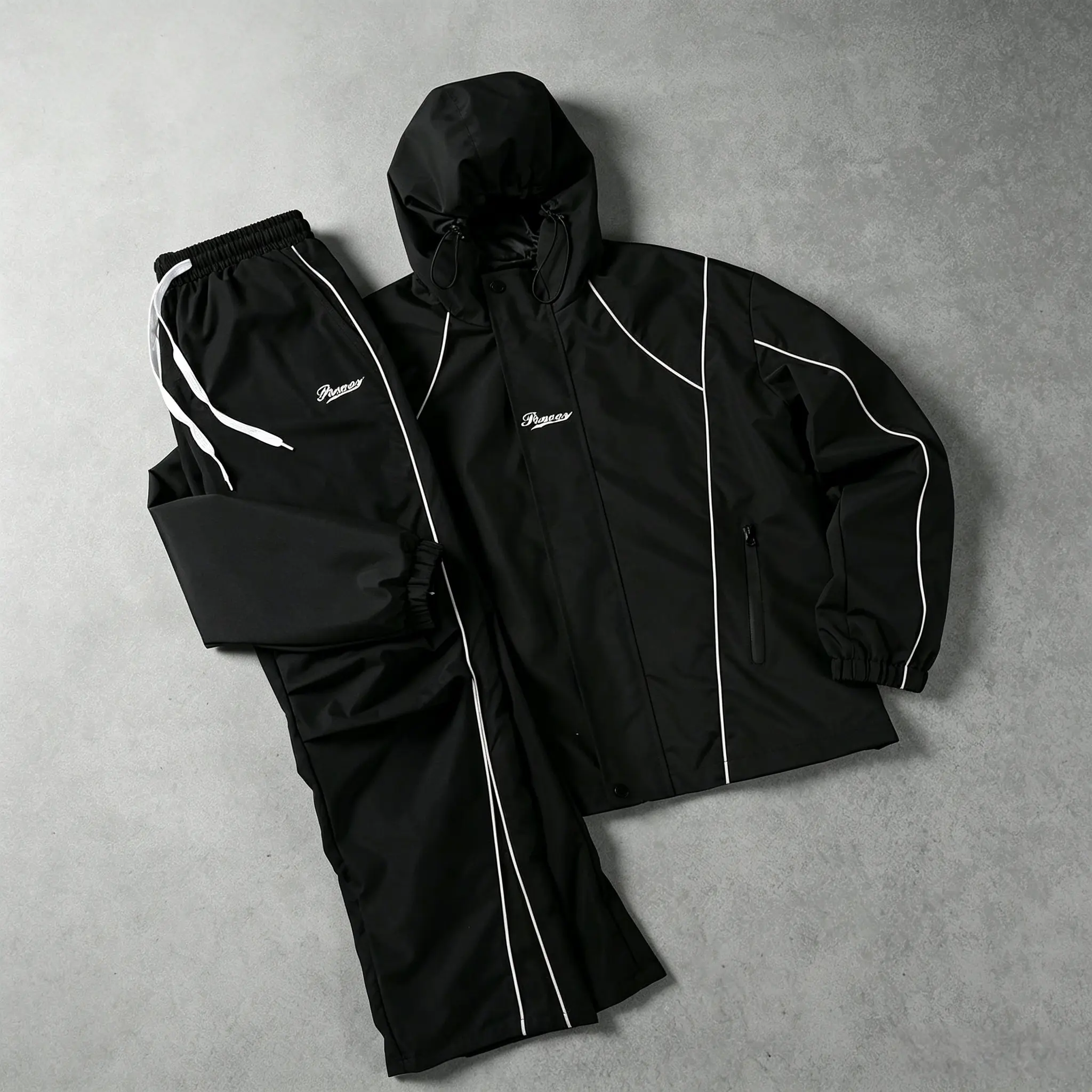 Men’s 2-Piece Hooded Color-Block Tracksuit – Wind-resistant, breathable, side zip pockets, relaxed fit, American high street vintage