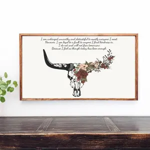 Longhorn Bull Skull With Flower - Fear and Fridays Poster No Frame, Country Music Lyrics, Western Decor -  Decor Home Decoration