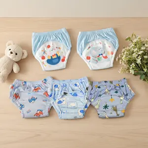 5pcs Baby Diaper Pants, Blue Cartoon Print, Reusable Washable, Infant Potty Training, Soft Skin-Friendly, Nighttime Bedwetting Prevention