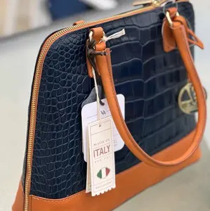 Blue and tan valentina satchel medium bag