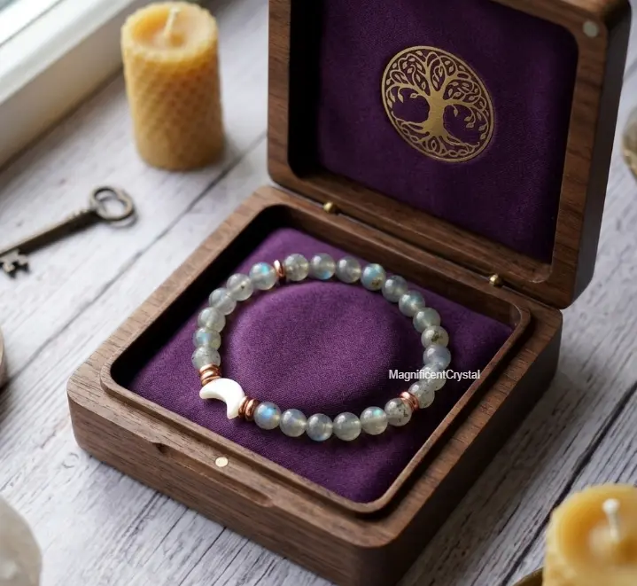 Genuine Labradorite Moon Crystal Bracelet Lunar Energy Healing Reiki Stretch Jewelry