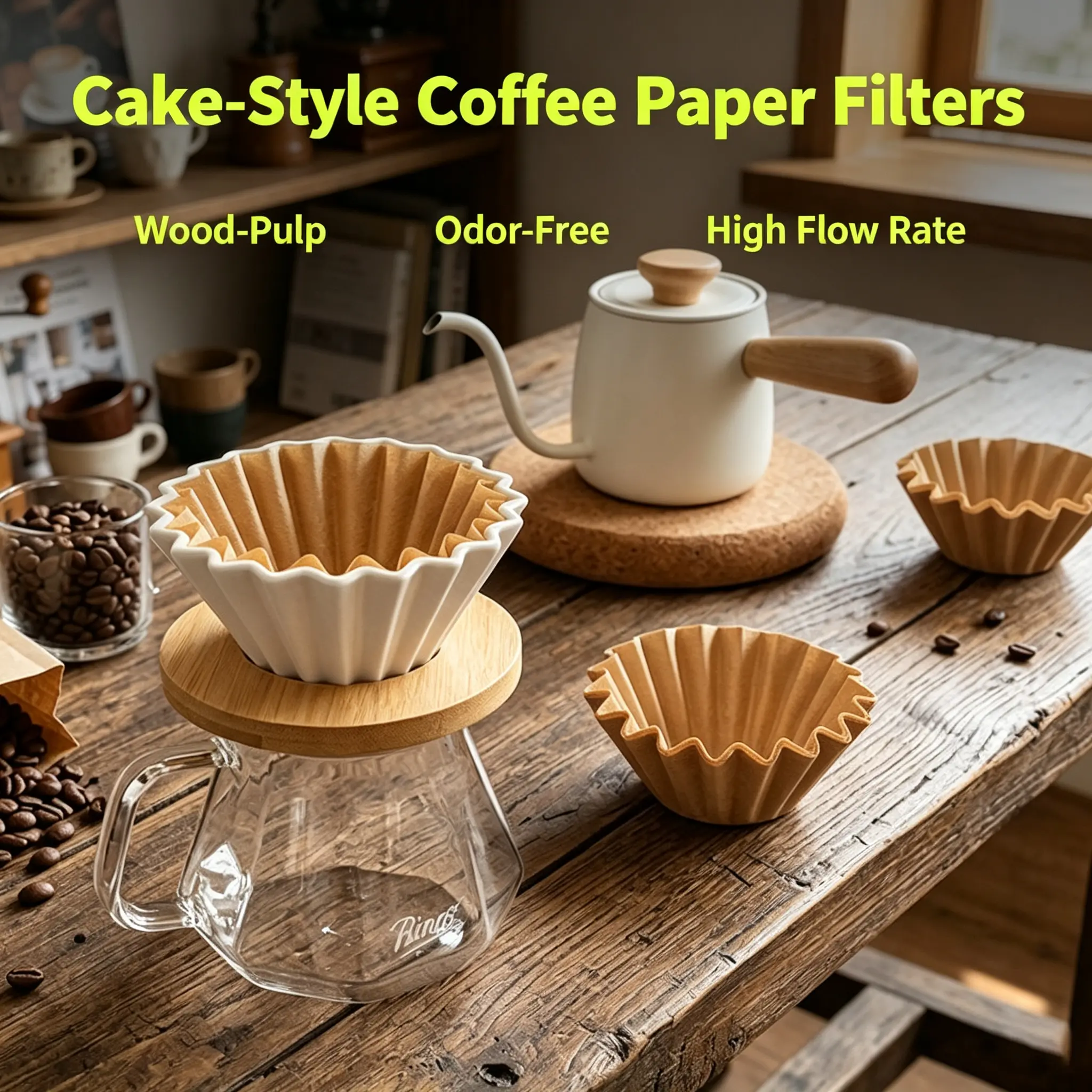 Cake‑Style Coffee Paper Filters, Unbleached Wood Pulp Coffee Filter Paper, Tear‑Resistant Pour Over Coffee Filters for Dripper, Kitchen Coffee Accessories