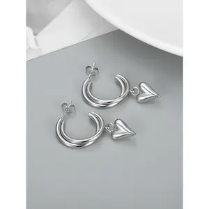 Maximize Your Vibe | Silvery Double Hoop Heart Earrings | Versatile Work Accessory