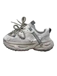 Men's Black-Silver Distressed Dirty Platform Dad Shoes: Mesh Breathable + Height-Increasing Anti-Slip, High-Street Trendy Training Sneakers