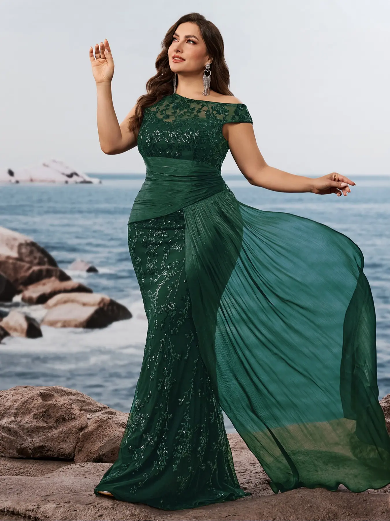 Elegant Long Formal Wear Evening Gown, Fitted Sequined Asymmetrical Neckline, Waist Tie, Ruched Hem, Embroidered Butterfly Sleeves, Mermaid Tail Design, Womenswear - TikTok Shop Elegant Long Formal Wear Evening Gown, Fitted Sequined Asymmetrical Neckline, Waist Tie, Ruched Hem, Embroidered Butterfly Sleeves, Mermaid Tail Design, Womenswear - TikTok Shop