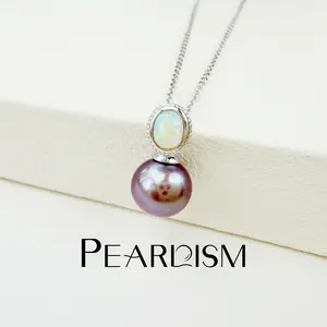 PEARLISM Opal-Accented Luminous Edison Pearl Pendant | 8.5-9.5mm Purple Silver Hypoallergenic-AFEP037【Shop】