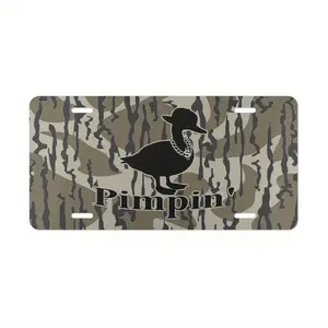 Sandy Bottom Camo with "Pimpin' Duck" Vanity Plate, License Plate, Gifts for Him, Hunting Gifts, Duck Hunting, Aluminum Front License Plate- 6x12-inch polished metal standard plate, easy to install, car trim accessories, for decor only, Made in USA Automo