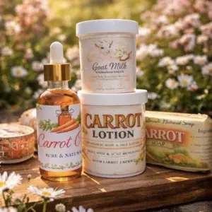 Carrot Glow Skincare Set – Goat Milk Hydrating Cream, Carrot Lotion, Carrot Oil & Handmade Carrot Soap | Brightening, Dark Spot & Acne Care | Natural Skin Nourishment
