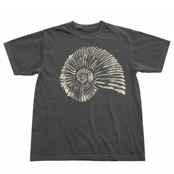 Gothic Ammonite Fossil Graphic T-Shirt, Dark Nature Vintage Tee, Alternative Unisex Shirt, Gift for Gothic Art Lovers