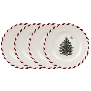 Spode Christmas Tree Peppermint Canape Plates - Set of 4