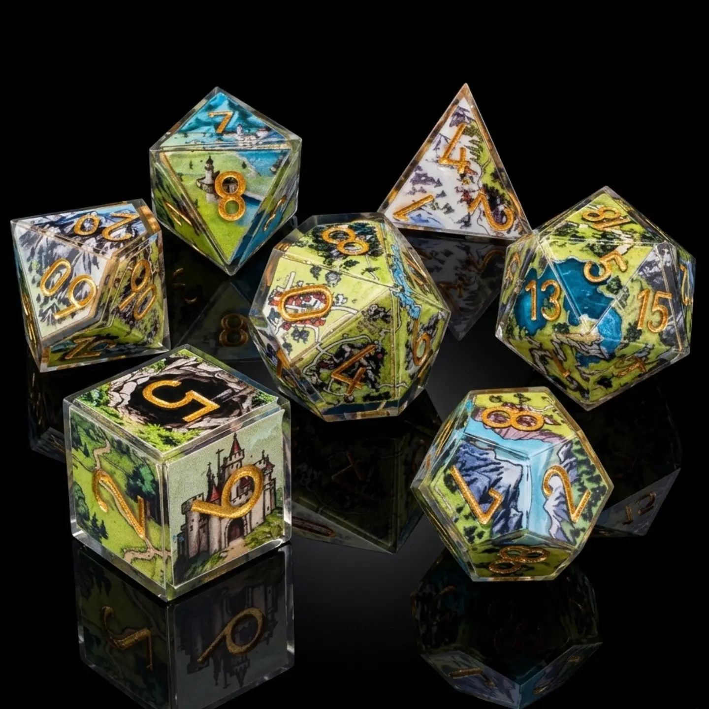 2026 New Treasure Map Resin Complete Dice Set, Creative Multifaceted Dnd Role-Playing Dice, Adventure Theme Rpg Tabletop Game Dice