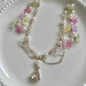 Fairycore Candy Necklace  Pastel Beads Festival Jewelry Handmade Spring Necklace