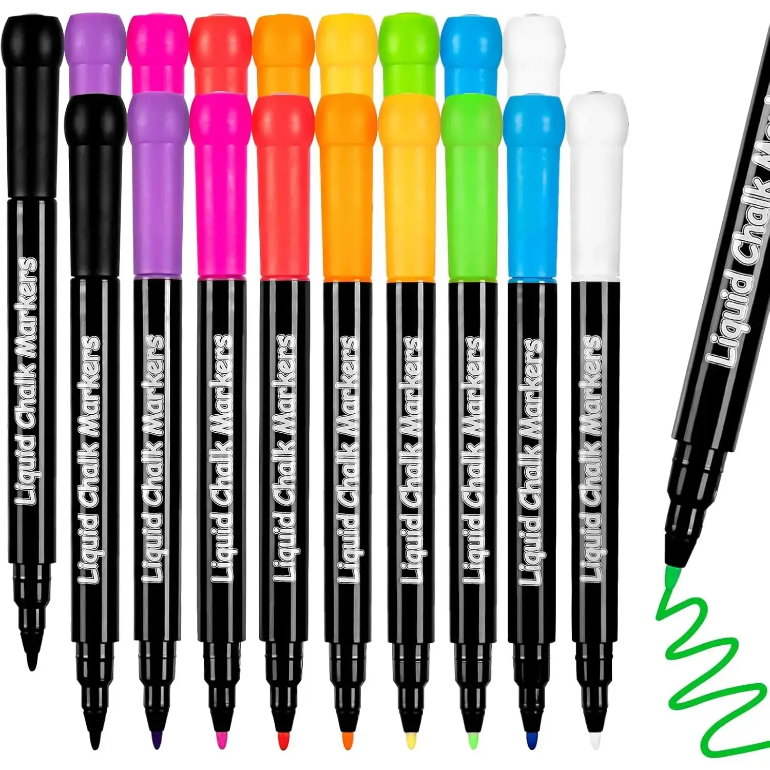 Liquid Chalk Markers - 18-Pack 1mm Fine Tip Wet Erase, Kids-Safe Bright Colors for Christmas Decorations, DIY Projects, Back to School Signs, Acrylic Fridge Calendar, Whiteboard, Blackboard, Glass Surface