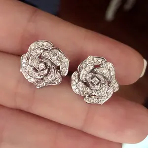 Delicate Flower Shaped Stud Earrings for Women – Brilliant Cubic Zirconia Bridal Jewelry, Elegant Accessories for Wedding, Party, Daily Wear, Gift for Her, Trendy and Feminine Style