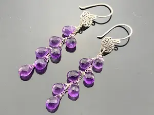 Brazilian Amethyst Drops · Long Cascade Earrings · Celtic Knot · 925 Sterling Silver · Purple Gem Gift · Handmade for Her