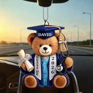RodyThread Class Of Graduation Bear Ornament, Car Hanging Ornament, Gift For Nurse Keychain For Men Women Graduates Cute Commemorative Preppy Brown Blue Printed Acrylic Nursing School Grad RN BSN Personalized Rearview Mirror Decor Accessories summervibes