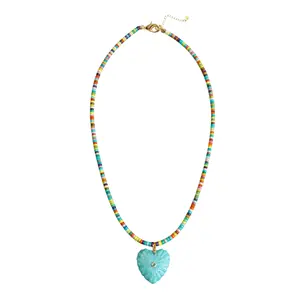 Marina Heart Necklace 24" - Turquoise