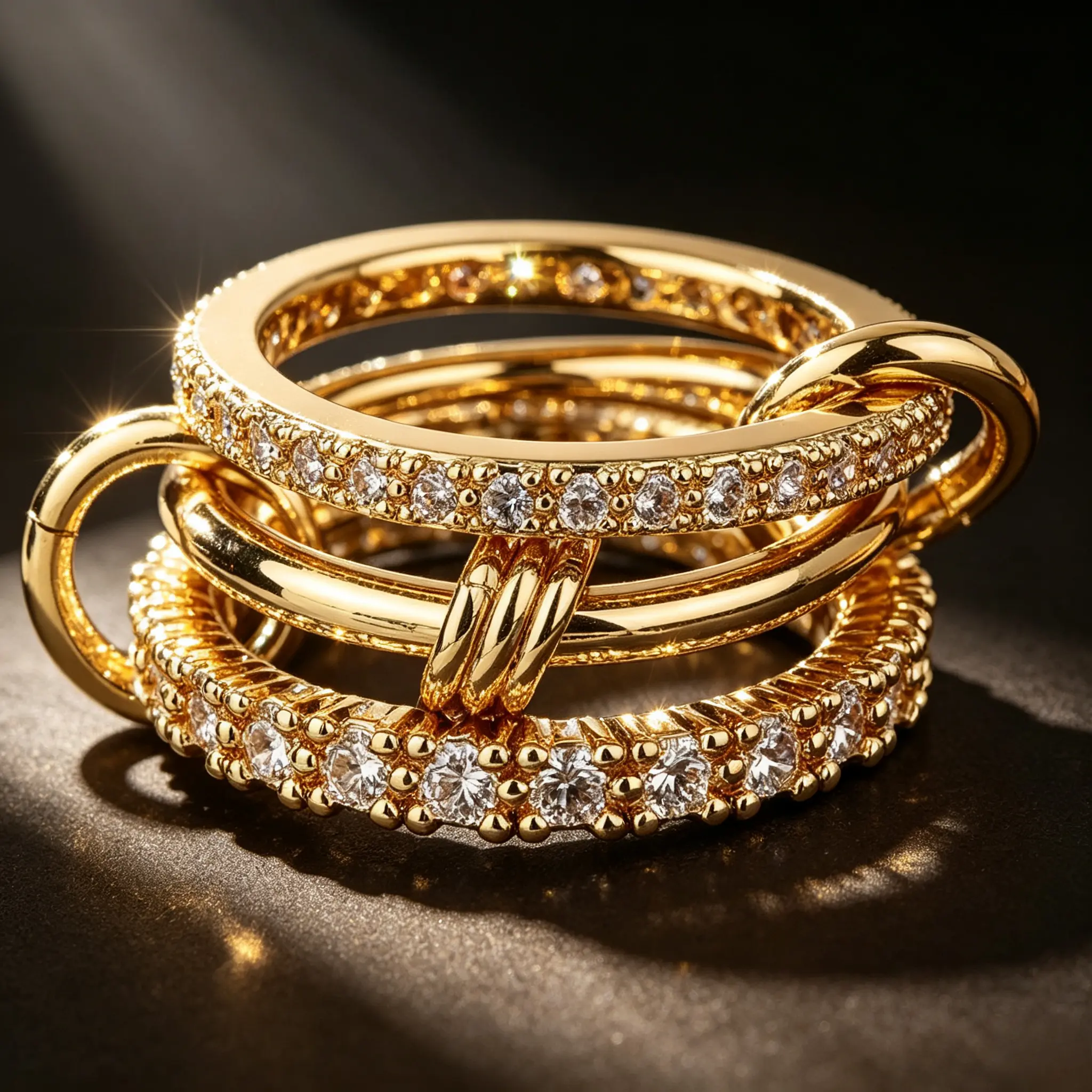 Women's Mix-Match Stack Interlocked Multi-Band Intertwined Sparkling Paved Fashionable Jewelry Ring - Easy Stacking, Daily Wear, Engagement Gift for Wedding Party Cocktail