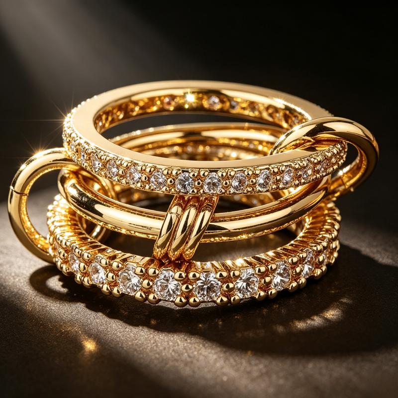 Women's Prong-Set Sparkling Mix-Match Stack Interlocked Multi-Band Fashionable Jewelry Ring - Easy Stacking, Daily Wear, Engagement Gift for Wedding Party