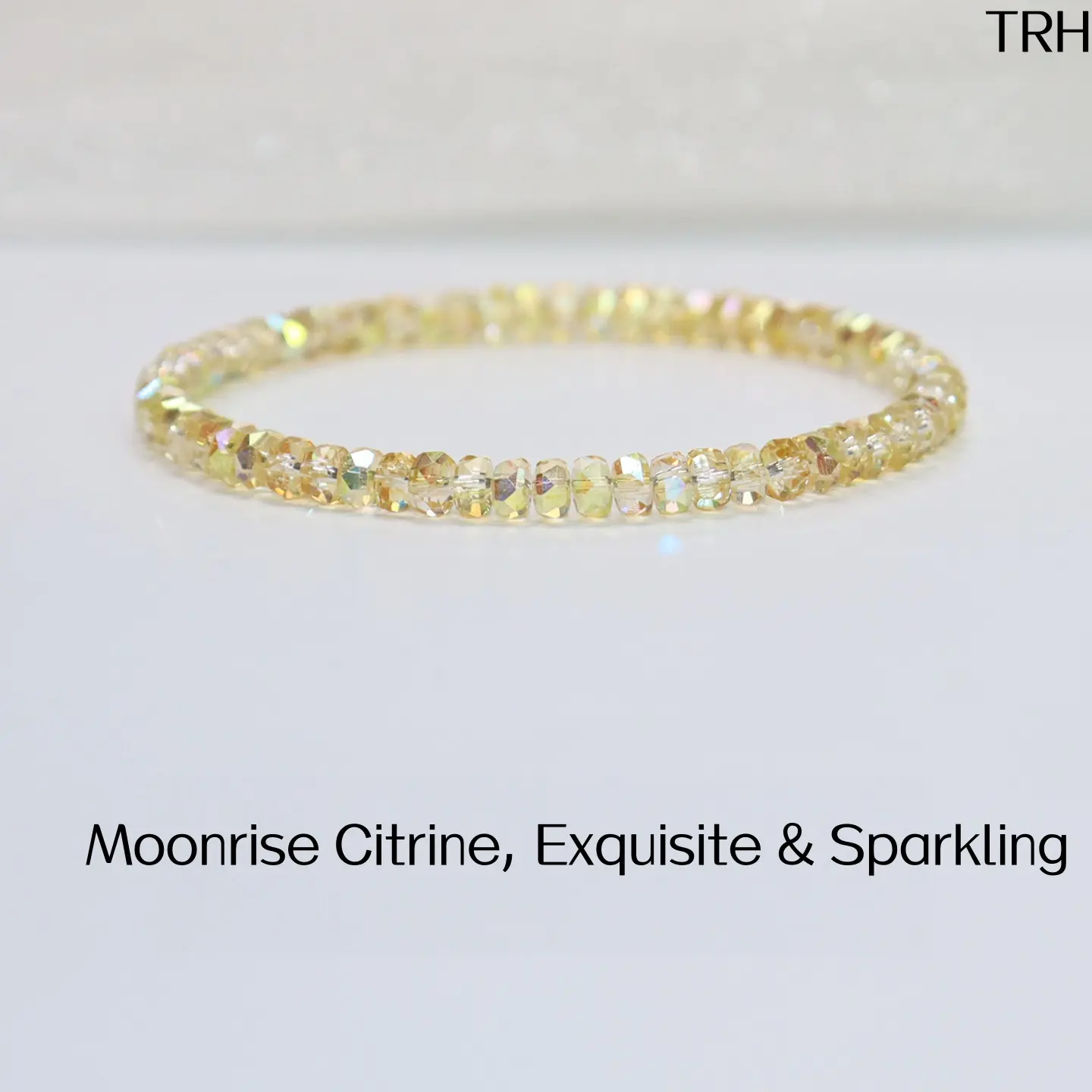 Dainty Faceted Crystal Beaded Bracelet for Women, Shimmering Sunset Orange & Pale Yellow Sparkle Stretch Bracelet, Minimalist Iridescent Stackable Thin Jewelry, Delicate Gift for Bestie Birthday Daily Office Date Casual Outfits