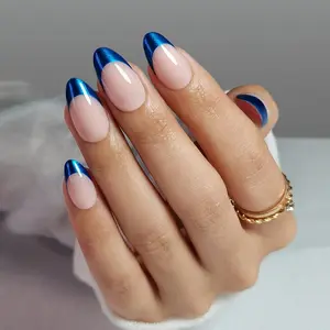 Curvlife medium almond french False Nails french pink glossy shiny Easy Apply Nail Art