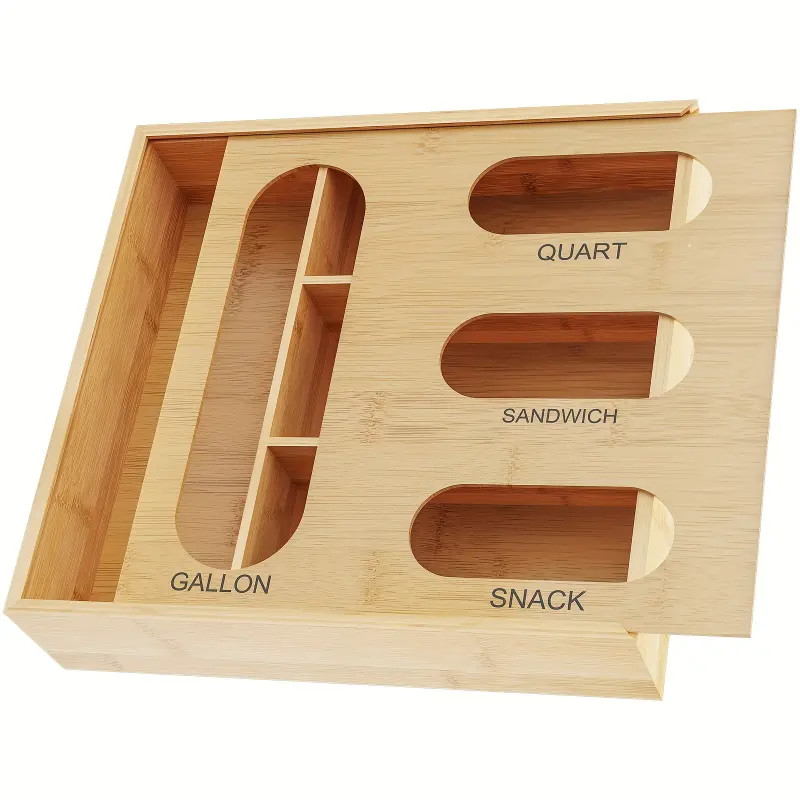 1pc Bamboo Ziplock Bag Storage Organizer, Bamboo Storage Box, Parchment Dispenser For Drawer, Home Storage Supplies