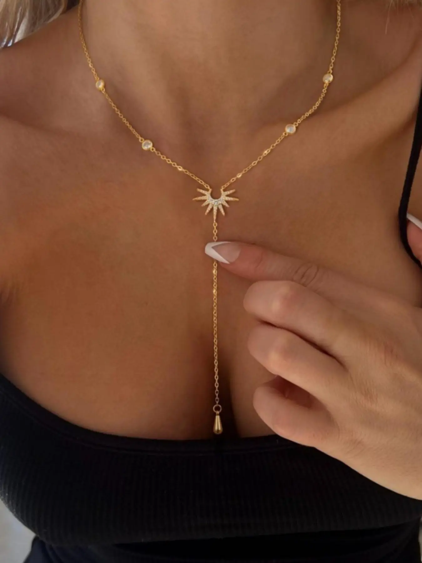 Water Drop Hexagram Tassel Necklace Fashion Free Muse Pearl Neck Chain Niche Design Ladies Personality Y Chain Dangling Pearl Necklace