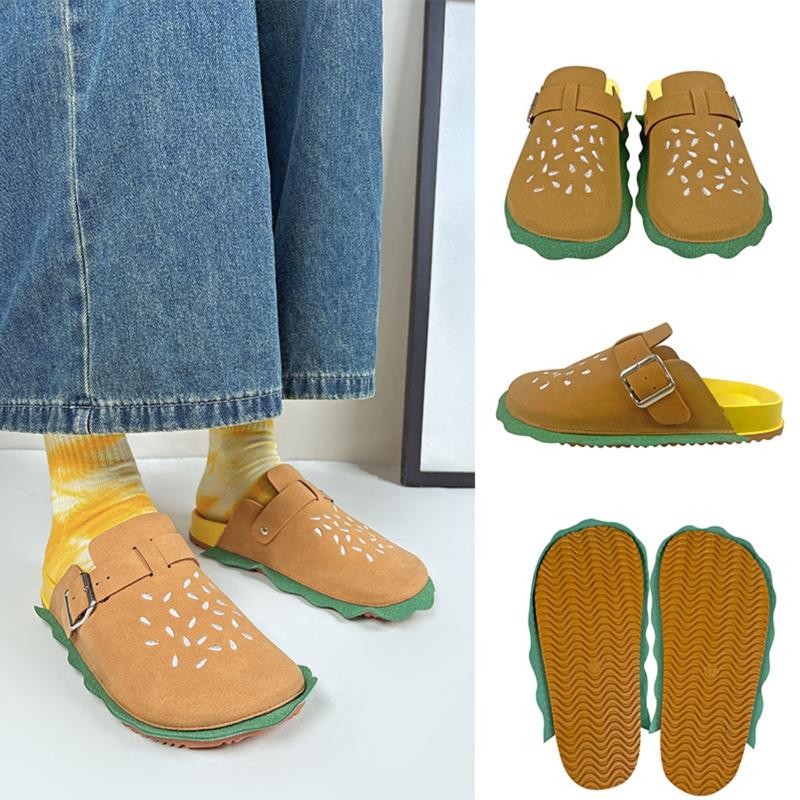 PU upper women's hamburger cowhide suede loafers, leather slippers, cork shoes, platform heels. They have arch support function, are comfortable and fashionable