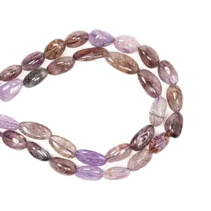 Natural Purple Phantom Quartz Gemstone Beads 16 Inches Irregular Nugget Stone Chips Crystal Beads Flat Oval 6x8mm & 8x12mm for Jewelry Making DIY Bracelet Necklace Accessories
