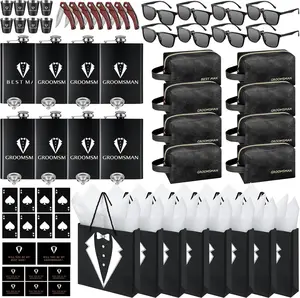 80Pcs Groomsmen Gifts Groomsmen Proposal Box with Flasks Sunglasses PU Leather Toiletry Bag Bottle Opener for Wedding Groomsman Best Man Gift (80, Black)