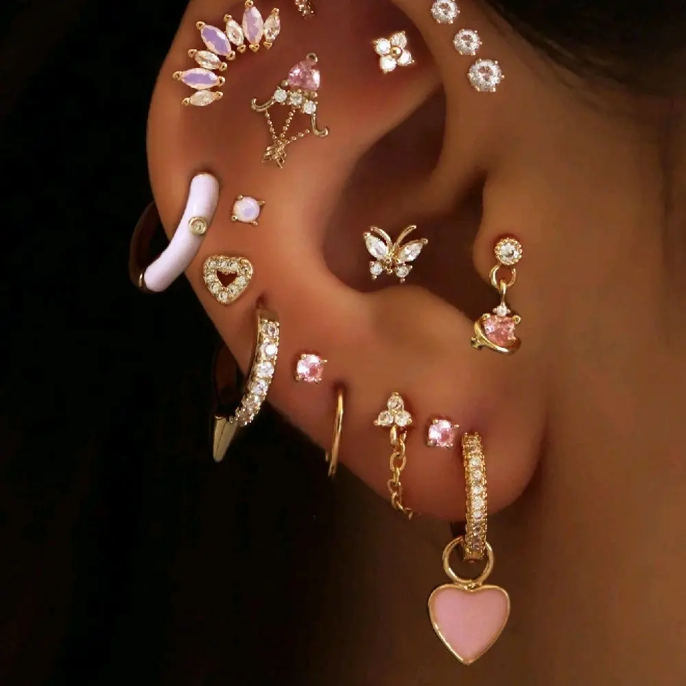 Pink Butterfly Ear Stacking Set