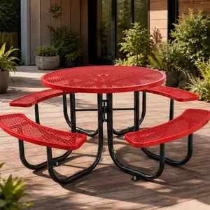 ARCH Outdoor Dining Table and Chair Set with Umbrella Hole, 78.74x78.74x29.92 in Steel Patio Table and 4 Chairs, Black+Red Weather-Resistant Garden Furniture Set for Backyard Poolside Deck, Heavy Duty Corrosion Resistant, Black+Red Color Options