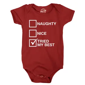 Naughty List Nice List Tried My Best Baby Bodysuit Funny Christmas Jumper For Infants Funny Baby Onesies Christmas Clothes for Baby Novelty Onesie Red -
