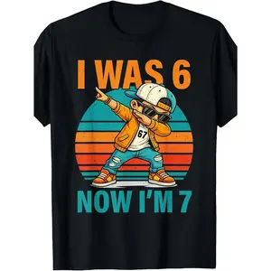 Dabbing 7th Birthday Boy I Was 6 Now I'm 7 Six 67 Funny Meme T-Shirt Pure Cotton Boys'and Girls' T-Shirts for a Relaxed Spring or Summer Look Size 120-160