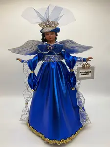 Elegant Angel Tree Topper, African American Angel Tree Topper, Gold Christmas Angel, Royal Blue Silver and Gold Christmas Decor