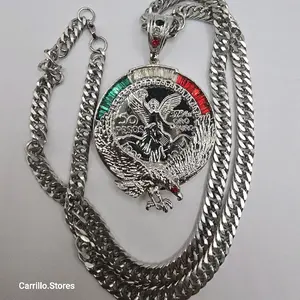 Eagle Centenario Stainless Steel Color Cuban Link Style Chain - Unisex Casual Accessory with Unique Design and Colorful Beads jewelry men boys Gold-Plated Heart cubic zirconia perfect date
