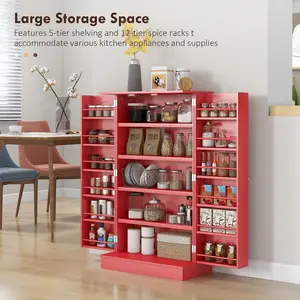 40.9" Kitchen Sideboard Cabinet, Freestanding Kitchen Storage Cabinet w/ Double Doors & 5-tier Shelving for Home, Dining Room, Red