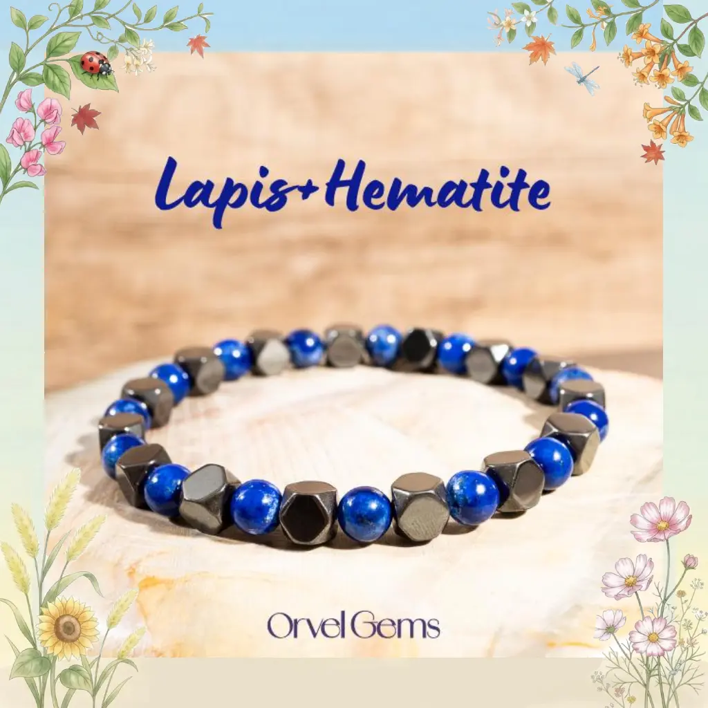 Unique Lapis Lazuli & Hematite Stretch Bracelet | Handcrafted Gemstone Jewelry for Women, Men, and Kids | Thoughtful Gift for Fashion Lovers Grounding