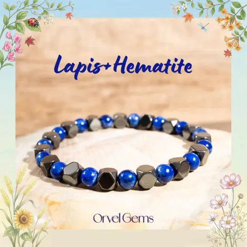 Unique Lapis Lazuli & Hematite Stretch Bracelet | Handcrafted Gemstone Jewelry for Women, Men, and Kids | Thoughtful Gift for Fashion Lovers Grounding