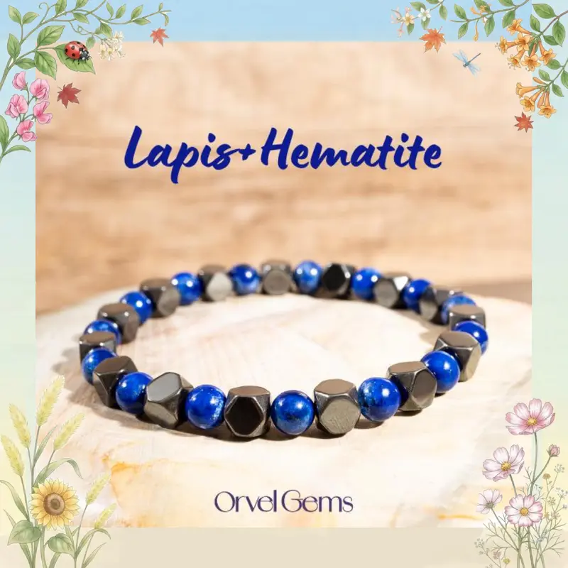Unique Lapis Lazuli & Hematite Stretch Bracelet | Handcrafted Gemstone Jewelry for Women, Men, and Kids | Thoughtful Gift for Fashion Lovers Grounding