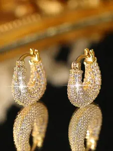 Elegant Artificial Zircon Decor Hoop Earrings, Statement Earrings, Fashionable Jewelry for Women & Girls, Trendy All-match & Exquisite Jewelry for Birthday Gift, Artificial Zirconia Earrings