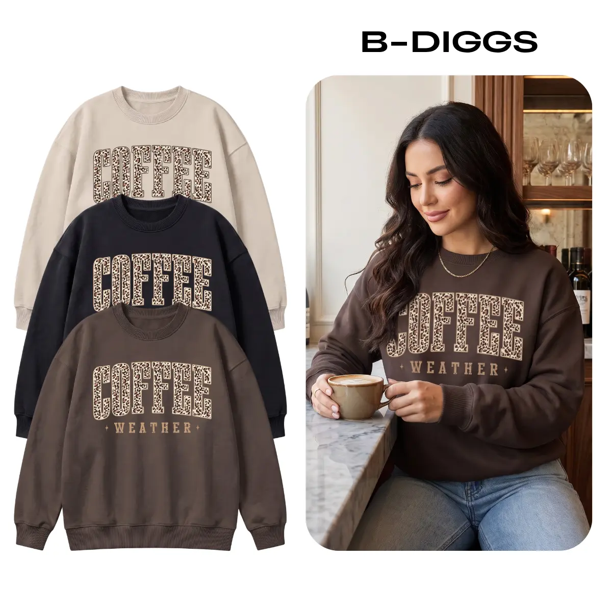 Retro Coffee Weather Sweatshirt, Leopard Coffee Lover Crewneck, Cute Fall Graphic Sweatshirt, Cozy Autumn Pullover, Thanksgiving Women's Sweatshirt