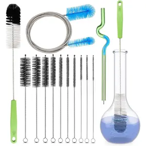 Set of 12 Tube Pipe Cleaners Kit - for Cleaning Narrow  Bottle, Curved Glass Tube, Hard-to-Reach Crevices,17" Long Handle Brush,8.2" Multi-Diameters Brushes,35" Flexible Dual- Cleaner