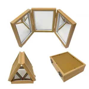 Foldable Three-Sided Mirror Acrylic Photography Prop Teaching Supplies Classroom Wooden Tri-Fold Mirror for Light Table