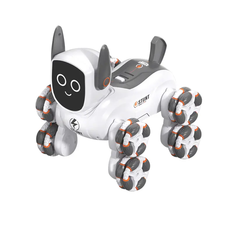 8-Wheel Smart Stunt Robot Dog, Battery-Powered Remote-Controlled Robot with 2.4G Remote, Voice Control, Gesture Sensing, LED Lights & Music, Interactive Electric Pet for Kids 4+ Years Old, Battery-Powered Remote-Controlled Robots