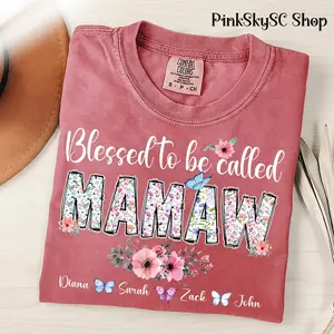 Comfort Colors TeeBlessed To Be Called Mamaw Shirt, Personalized Butterfly grandchild's Name With Grandma Tshirt